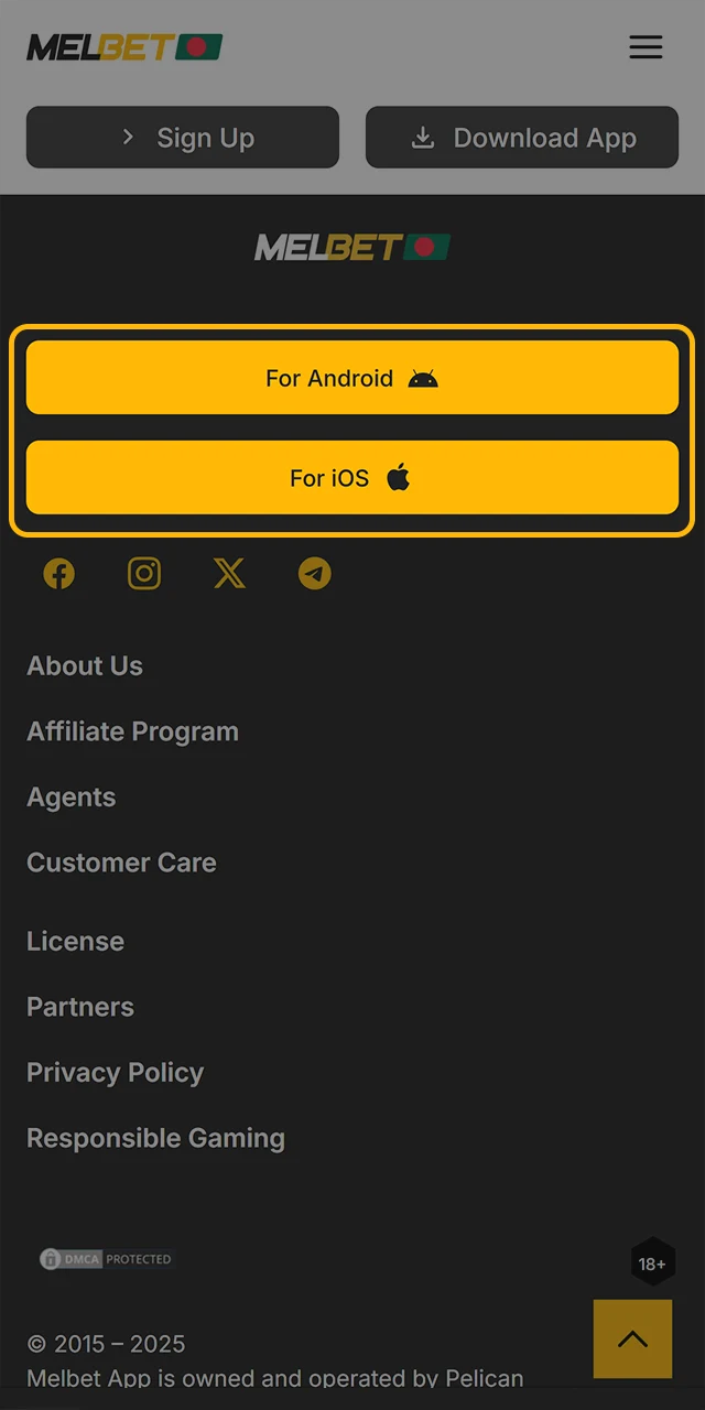 Download the Melbet app to your device.